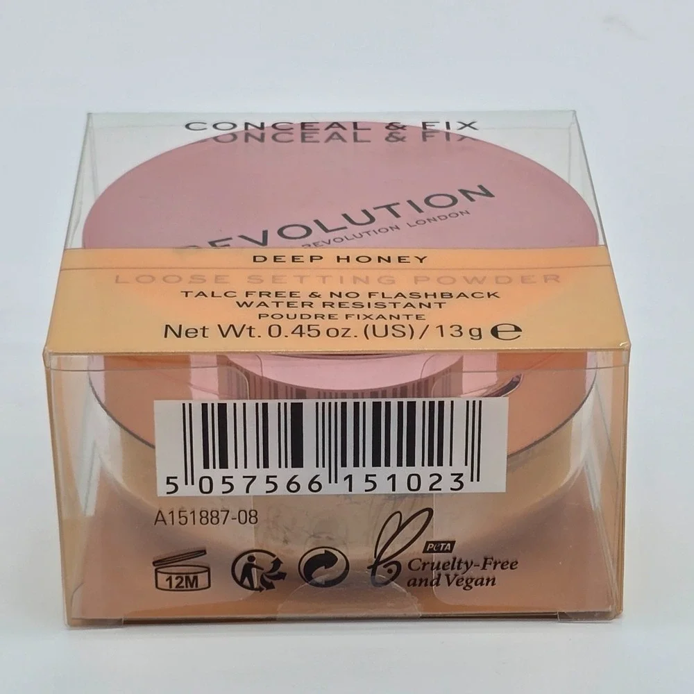 Revolution Conceal & Fix Loose Setting Powder Deep Honey 0.45 oz 13g with Mirror